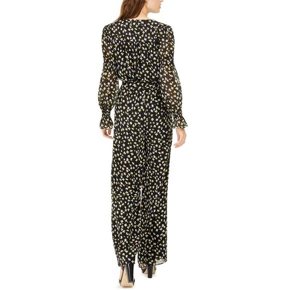 Michael Kors Women's Lilies Smocked Jumpsuit Yellow Size Medium - Picture 2 of 3